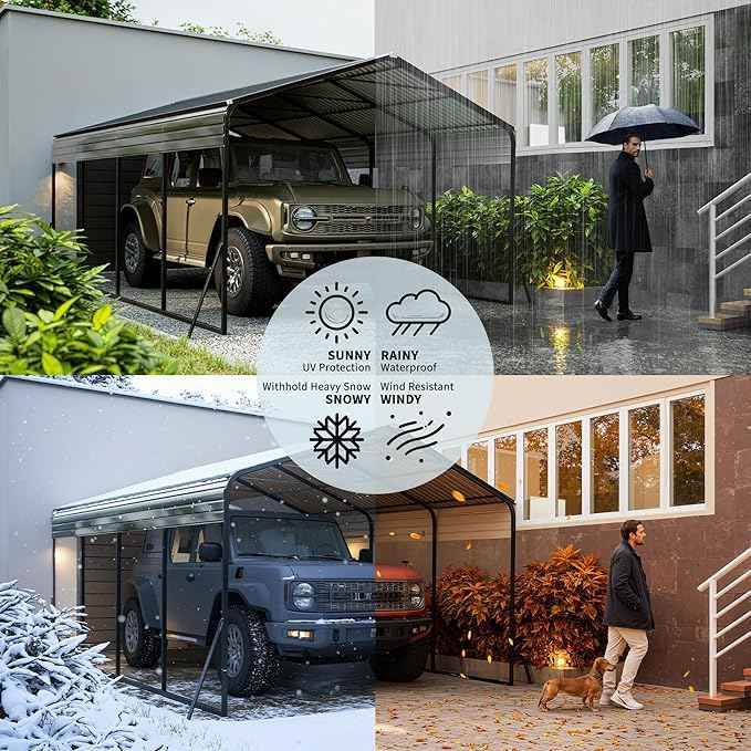12x20 FT Metal Carport, Heavy Duty Carports Canopy with Galvanized Steel Frame & Roof, Outdoor Garage Car Port for All-Weather, Outdoor Galvanized Shelter for Car, Boats and Truck