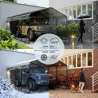 12x20 FT Metal Carport, Heavy Duty Carports Canopy with Galvanized Steel Frame & Roof, Outdoor Garage Car Port for All-Weather, Outdoor Galvanized Shelter for Car, Boats and Truck