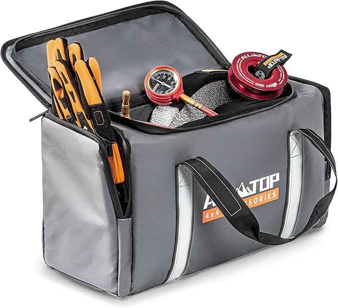 ALL-TOP Recovery Pack Bag, Water-Resist Tool Organizer for Offroad Gear & Overland Equipment, Standing Zippered Waterproof Storage Tote, Gray Empty
