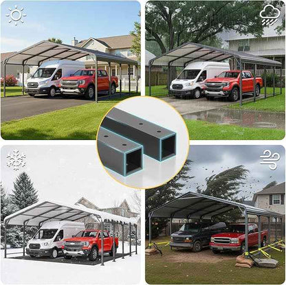 20' x 20' Carport, Metal Carport with Updated Roof & Enhanced Base, Heavy Duty Canopy Carports Garage, Vertaile for Car, Truck, Boat, Tractors, Party, Grey