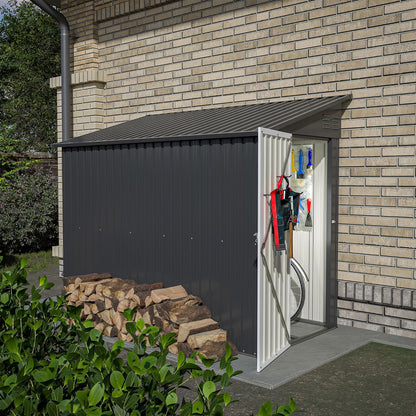 4 x 8 FT Metal Outdoor Storage Shed with Foundation, Lean to Storage Sheds w/Lockable Door and Air Vents, All Weather Waterproof Garden Tool House for Backyard, Patio, Lawn, Black