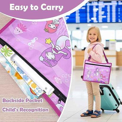 Kids Travel Tray for Toddler Carseat, Road Trip Activities Essentials for Toddler, Kids Lap Desk Tray with Tablet Holder Stand ＆ Dry Erase Board (Mermaid)
