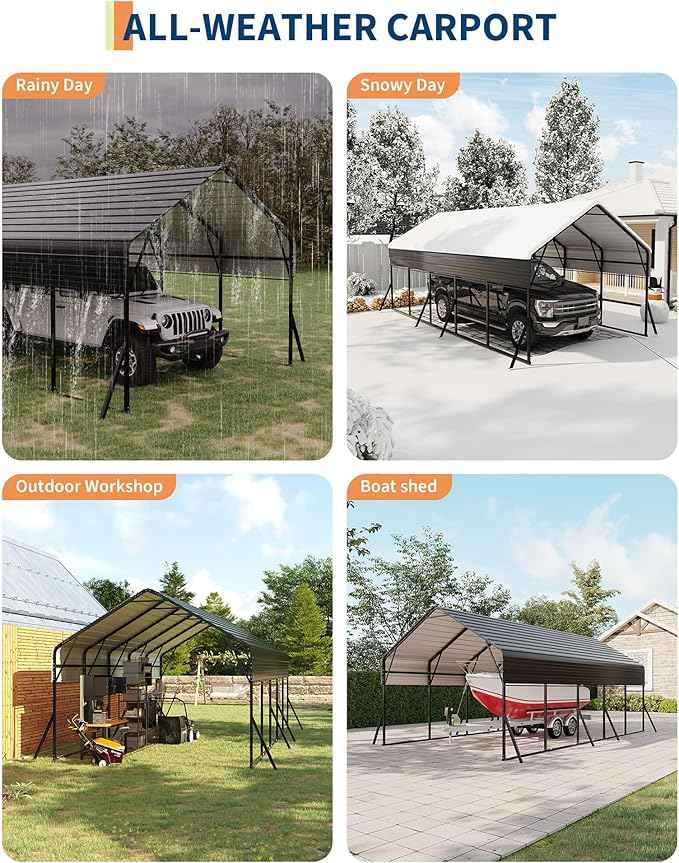 13x26 FT Heavy Duty Metal Carport Kit, Reinforced Frame with Anchors, for Trucks, Boats, RV, Tractor, 100MPH Wind & 35PSF Snow Rating, Easy Assembly