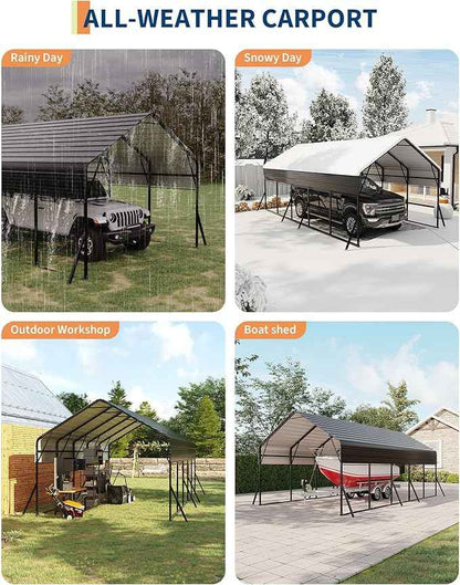 13x26 FT Heavy Duty Metal Carport Kit, Reinforced Frame with Anchors, for Trucks, Boats, RV, Tractor, 100MPH Wind & 35PSF Snow Rating, Easy Assembly