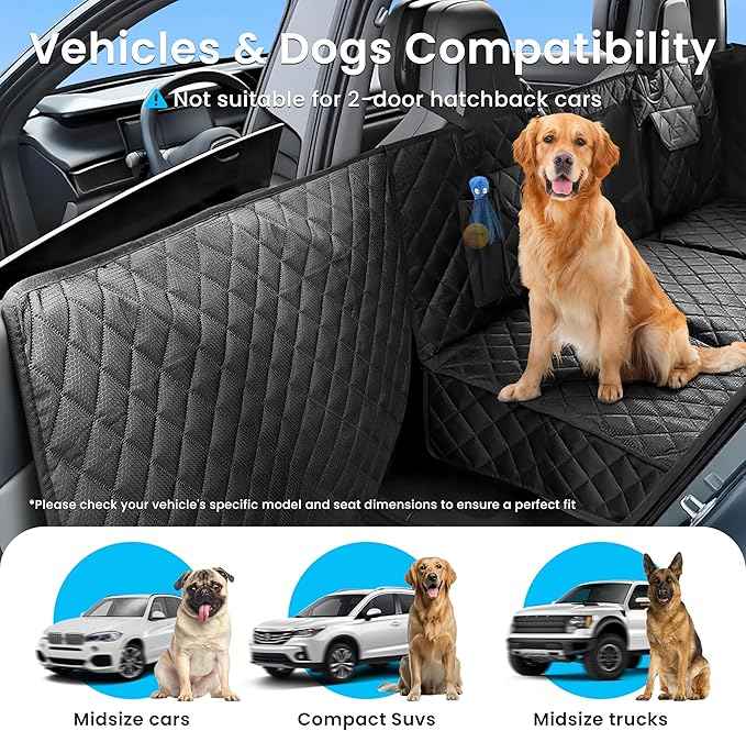 Dog Car Seat Cover for Back Seat, Hard Bottom Back Seat Extender for Dogs with Door Protector, Anti Scratch, Waterproof & Non-Slip Dog Backseat Cover for Small Mid Cars, SUVs & Trucks, Holds 450Lbs