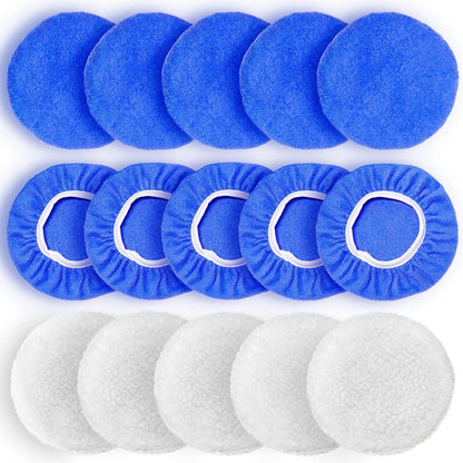 9 to 10 Inch Car Polisher Pad Bonnet, 15Pcs Car Polishing Bonnet Buffing Pads, 10*Microfiber+5*Woollen