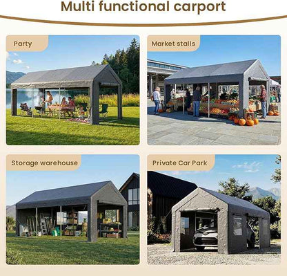 COSIEST 10'×20' Storage Shelter Outdoor Gable Roof Carport with Removable Side Walls, Heavy-Duty Garage Canopy Weatherproof PE Cover, Multi-Purpose Vehicle/Tractor Shed for Backyard/Driveway/Farm