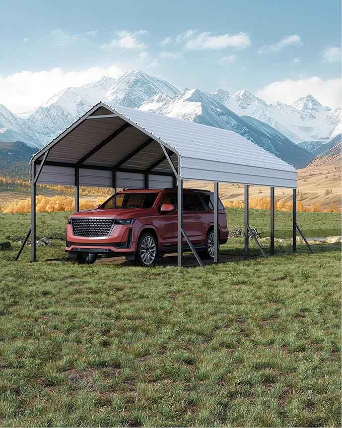 Garveelife 13 ft x21 ft x11 ft Oversized Metal Carport, Heavy Duty Metal Car Port for All-Weather, Steel Shed for Bass Boats, Pickup Trucks, and Tractors