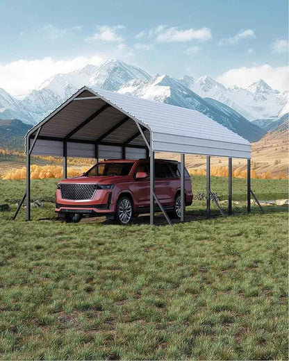 Garveelife 13 ft x21 ft x11 ft Oversized Metal Carport, Heavy Duty Metal Car Port for All-Weather, Steel Shed for Bass Boats, Pickup Trucks, and Tractors