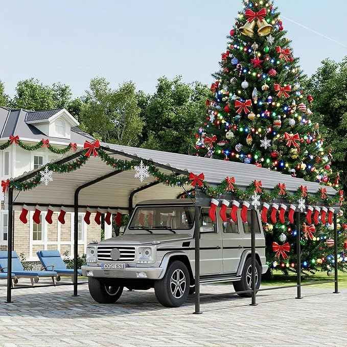 COSIEST 10'x20' Carport with Galvanized Steel Roof, Heavy Duty Metal Carport Canopy, Outdoor Garage Car Shelter Shade for Car, Boats and Truck