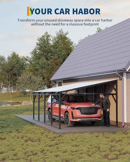 Garvee 12x20 ft Lean-to Metal Carport, Vertical Roof Wall-Mounted Car Port with 11.5° Slope, Heavy-Duty 19-Ga. Steel Frame, 107" to 78" Height Clearance for SUV & Pickup