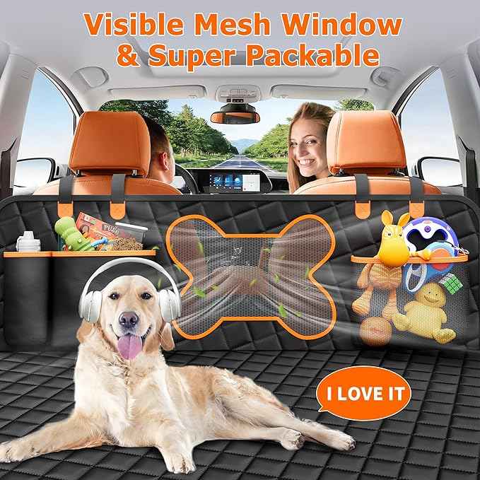 Back Seat Extender for Dogs, Large Space, Hard Bottom Car Seat Cover, Waterproof Back Seat Pet Cover, Dog Hammock for Car, Backseat Protector for Car SUV