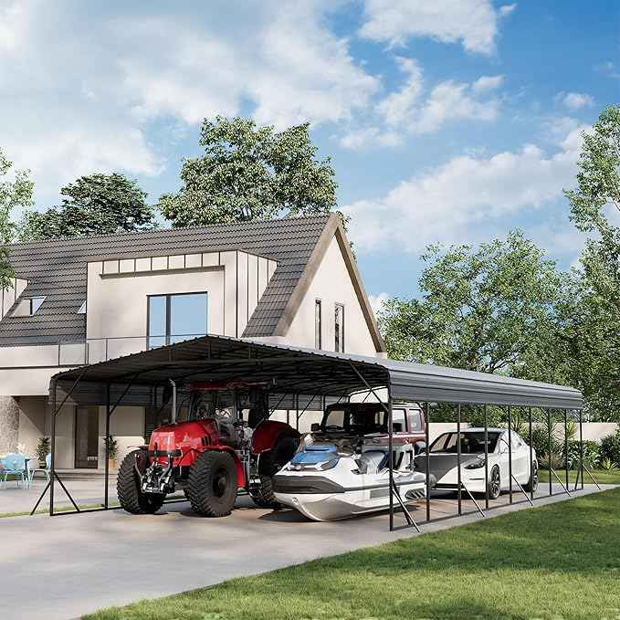 COSIEST 20'x40' Carport with Galvanized Steel Roof, Heavy Duty Metal Carport Canopy, Outdoor Garage Car Shelter Shade for Car, Boats and Truck