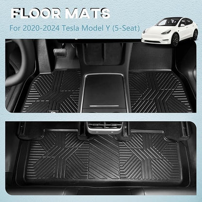 KARPAL Floor Mats for Tesla Model Y 2021-2024 5-Seater (Not Fit 7 Seats), All Weather TPE Floor Liners 1st & 2nd Row, Model Y Accessories 3PCS