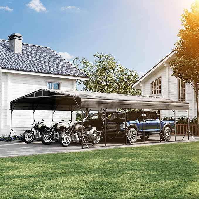 COSIEST 20'x30' Carport with Galvanized Steel Roof, Heavy Duty Metal Carport Canopy, Outdoor Garage Car Shelter Shade for Car, Boats and Truck