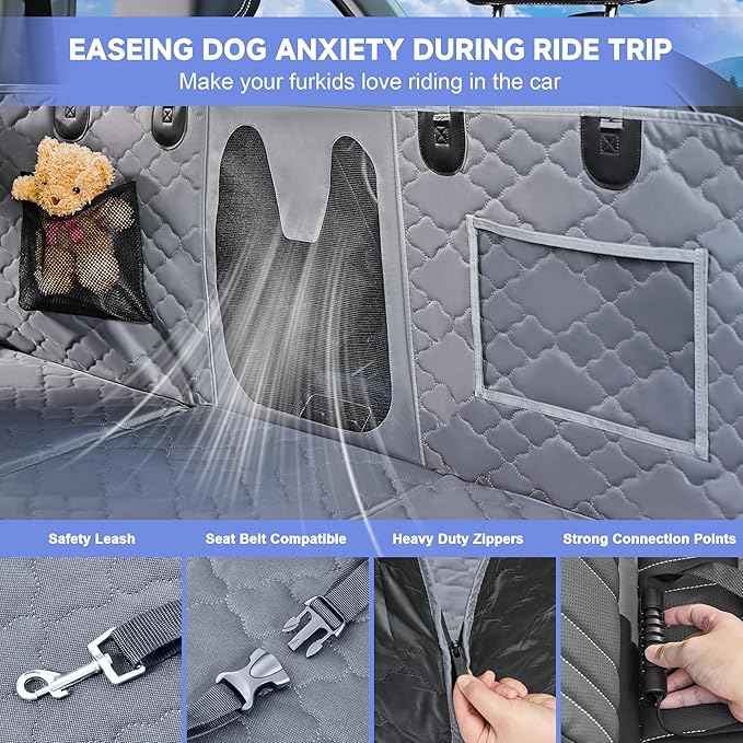 Dog Car Seat Cover for Back Seat - Extender With Hard Bottom Holds 400 lbs, Waterproof Protector With Mesh Window, Hammock for Car, SUV, Truck