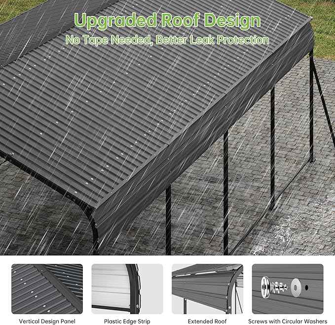 12x20FT Metal Carport, Heavy Duty Frame with Updated Galvanized Steel Roof, Enhanced Base, Outdoor Garage Car Storage Shelter for Cars, Boats, Tools, Party