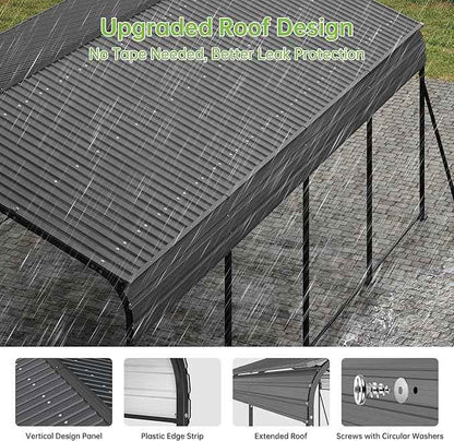 12x20FT Metal Carport, Heavy Duty Frame with Updated Galvanized Steel Roof, Enhanced Base, Outdoor Garage Car Storage Shelter for Cars, Boats, Tools, Party