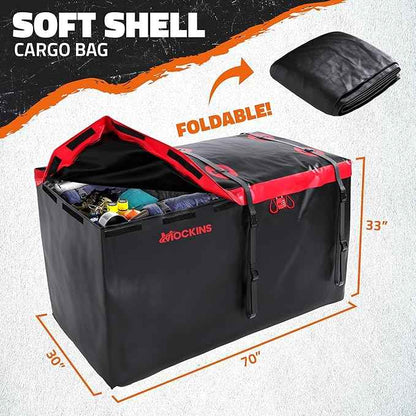 Mockins 40 CuFt XXL Trailer Hitch Cargo Carrier Bag | 70"x30"x33" Heavy Duty Vinyl Cargo Bag for Hitch Carrier | Versatile as Waterproof Truck Bed Storage | Vehicle Soft Shell Carriers w/Accessories