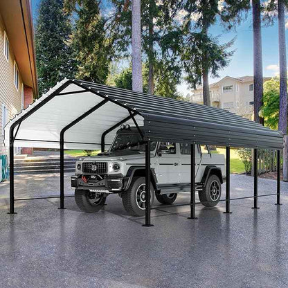 JY QAQA 12 x 20 ft Metal Carport, Heavy Duty Carport Canopy with Galvanized Steel Roof, Outdoor Car Tent Metal Garage Shelter for Car, SUV, Trucks and Boats