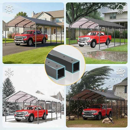 Wisteria Lane 12x20FT Metal Carport, Heavy Duty Carport Canopy with Reinforced Frame and Base for All-Weather, Outdoor Garage Car Port for Boats, Tractors, Pickup Trucks or Party, Dark Gray