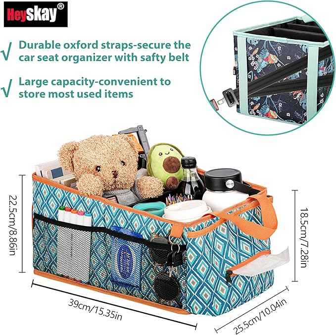HEYSKAY Car Seat Organizer with Cup Holders, Automotive Seat Back Organizer and Storage with Adjustable Dividers, Book & Toy Organizer for Car and Office