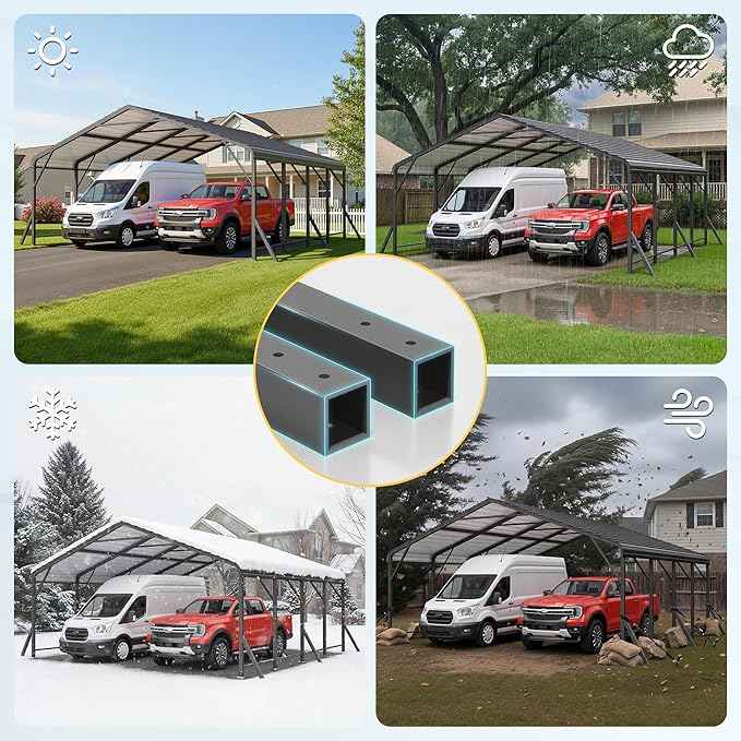 Wisteria Lane 20'x20' Metal Carport with Updated Roof & Enhanced Base, Heavy Duty Canopy Carport Garage, Vertaile for Car, Truck, Boat, Tractors, Party, Dark Gray