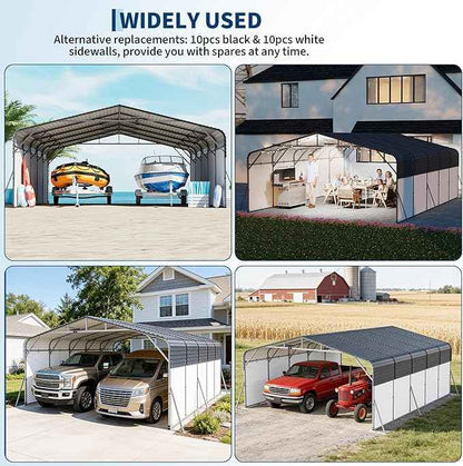 20x25FT Metal Carport w/Led Light,Outdoor Portable Car Garage,Removable PE Sidewalls,Reinforced Base & Galvanized Steel Roof, Outdoor Car Port Canopy Shelter for Boats, Trucks