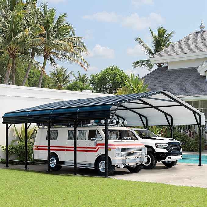 Shintenchi 20x20 FT Metal Carport, Oversized Carport Garage with Enhanced Base, Outdoor Galvanized Car Shelter, Heavy Duty Carports Canopy, for Car, Boats and Tractors, Grey