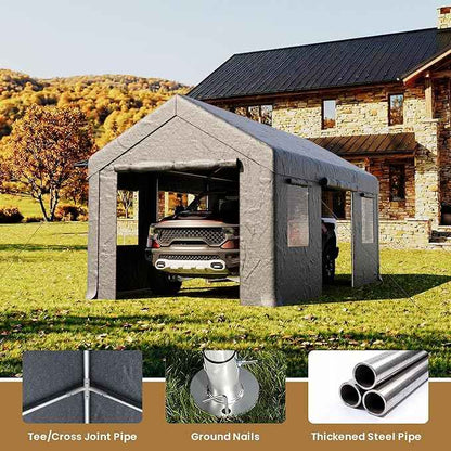 COSIEST 10'×20' Storage Shelter Outdoor Gable Roof Carport with Removable Side Walls, Heavy-Duty Garage Canopy Weatherproof PE Cover, Multi-Purpose Vehicle/Tractor Shed for Backyard/Driveway/Farm