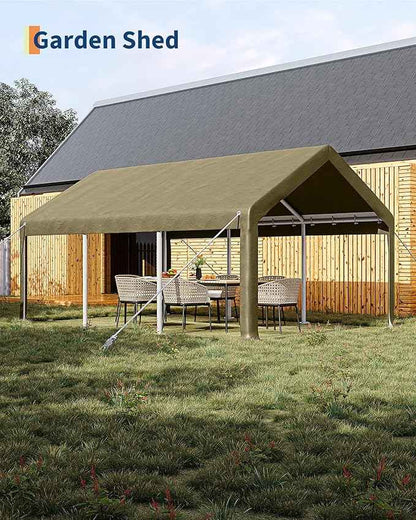 GarveeLife 13x20 ft Portable Garage, Car Port with 220 g PE Tarp Cover, with Front & Rear Roll-Up Doors and 4 Windows, for Temporary Paint Booth, Boats&Pickups Shed, and Event Shelter, Khaki