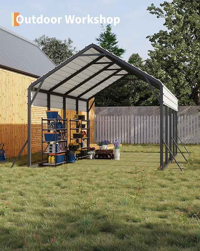 Garveelife 13 ft x21 ft x11 ft Oversized Metal Carport, Heavy Duty Metal Car Port for All-Weather, Steel Shed for Bass Boats, Pickup Trucks, and Tractors
