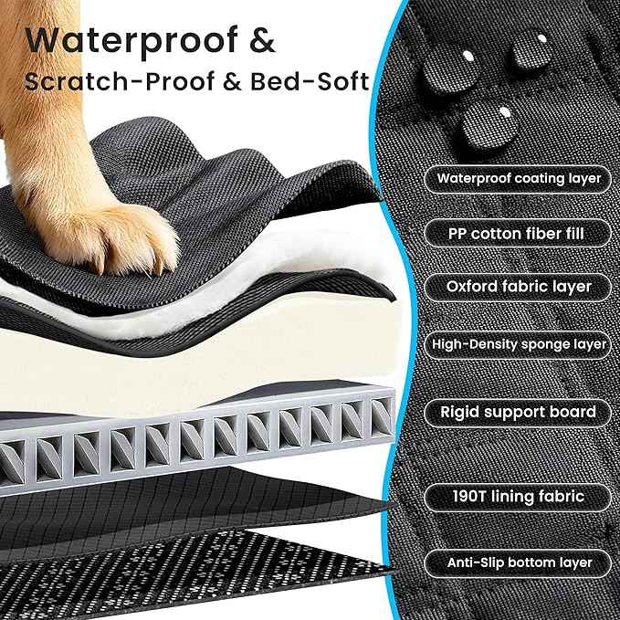 Dog Car Seat Cover for Back Seat, Hard Bottom Back Seat Extender for Dogs with Door Protector, Anti Scratch, Waterproof & Non-Slip Dog Backseat Cover for Small Mid Cars, SUVs & Trucks, Holds 450Lbs