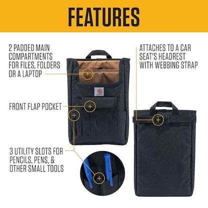 Carhartt Front Seat Car Organizer, Passenger Seat Storage & Organization for Books, Files, Folders, Laptop & More, Black