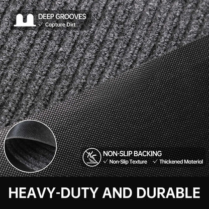Front Door Mat, 2' x 6' Heavy Duty Indoor Outdoor Welcome Mat for Entryway, Commercial Entrance, Low Profile, Non-Slip, Durable Rubber Backing for Patio, Home