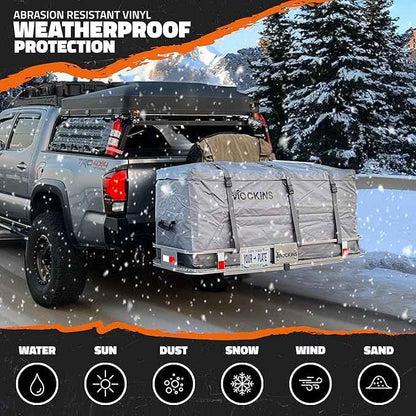 Mockins 60"x20"x6" Gray Heavy Duty Trailer Hitch Cargo Carrier & 16 CuFt Waterproof Cargo Bag for Hitch Carrier | 500 Lbs. Capacity Folding Luggage Rack for SUV Car Truck Van & RV w/Cargo Accessories