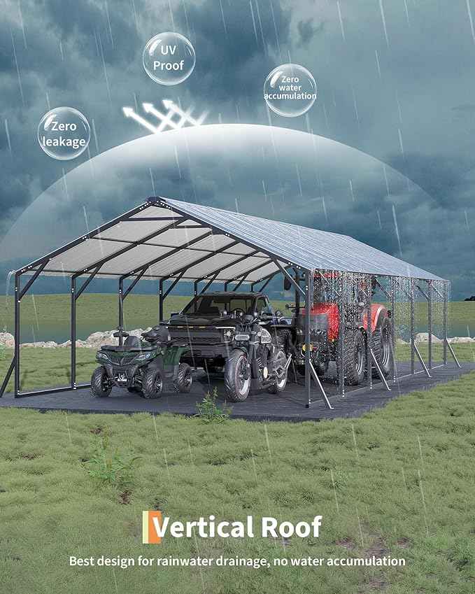 GarveeLife 20'x30'x12' Metal Carport for Multiple Vehicles, Heavy Duty Car Ports, Vertical Roof Design, All-Weather Use, for Full-Size Pickup Trucks, Boats, and Tractors