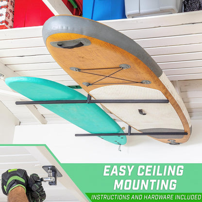 GoSports Kayak Rack for Garage Ceiling Mount - Adjustable Storage Hangers for 2 Kayaks, SUPs, or Surfboards