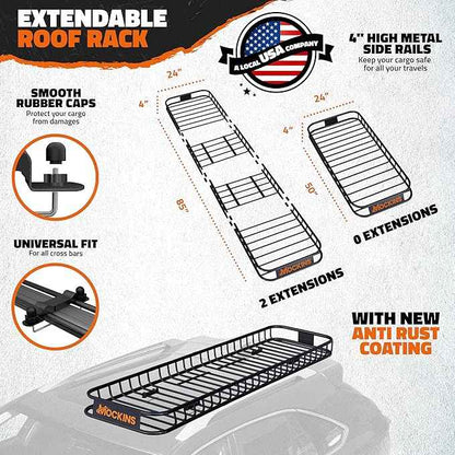 Mockins 85"x24"x4" Extendable Skinny Roof Rack Cargo Carrier w/ 20 CuFt Soft-Shell Rooftop Cargo Bag for Top of Car | 250 Lbs Cap Weatherproof Narrow Car Top Carrier Set w/Straps, Lock, & Carry Case