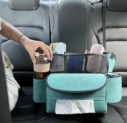 JEYODA Car Suede Seat Organizer High-capacity Seat Back Pouch Central Storage for Pickup SUVs Double-sided Tissue Storage Handbag Holder Car Accessories (Blue)