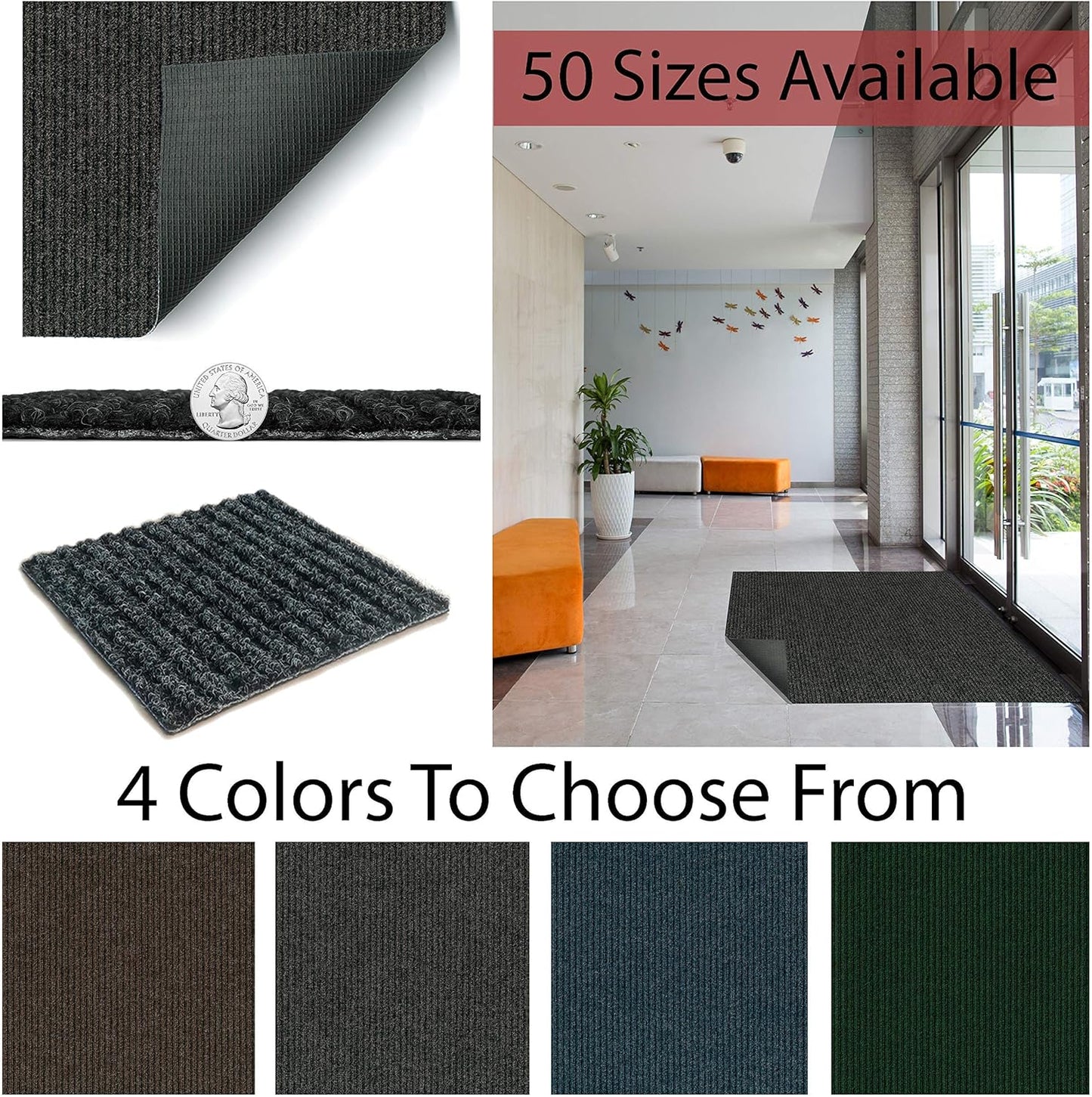 KOECKRITZ Heavy Duty Durable All Weather Indoor/Outdoor Non Slip Entrance Mat Rugs and Runners for Office Business Building Home Garage Front Door - 2' x 5' Blue