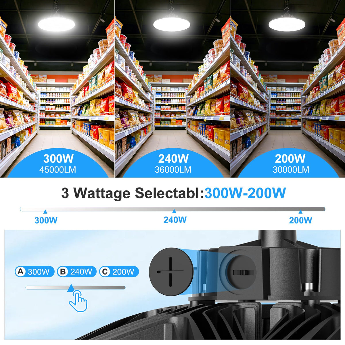 480V UFO High Bay LED Lights UL Listed 240W 200W 150W Selectable 0