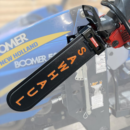 Snap Lok Universal Chainsaw Carrier Kit for Tractors and Skid Steers (Rotating - Tractors / 20 Inch Scabbard / Orange)