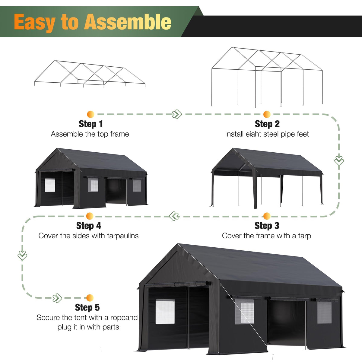 12x20 FT Heavy Duty Carport Tent with All (Black / 12x20 FT)