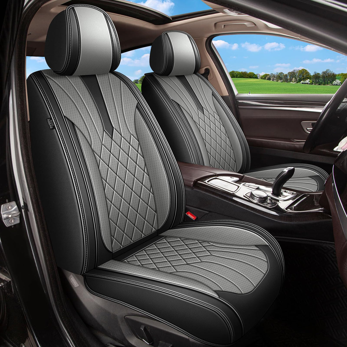Leather Front Set for Infiniti QX50 Seat Covers 2018 (099 Black&Grey / 45-QX50-2 front seat covers only)