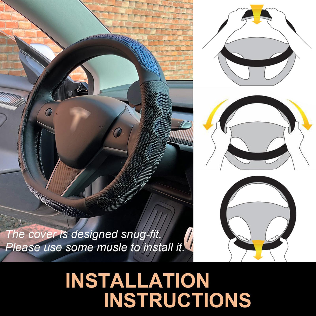 Great Grip Steering Wheel Cover for Tesla Model Y (G-Blue)