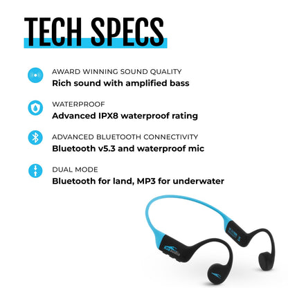 TRI 2 Multi Sport Waterproof Headphones with Charging Case (TRI 2 Blue + Charging Case)