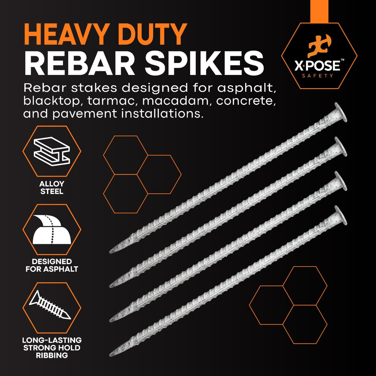 14" Galvanized Rebar Stakes for Speed Bumps & Parking Stops (3) Spikes / 12 Pack)