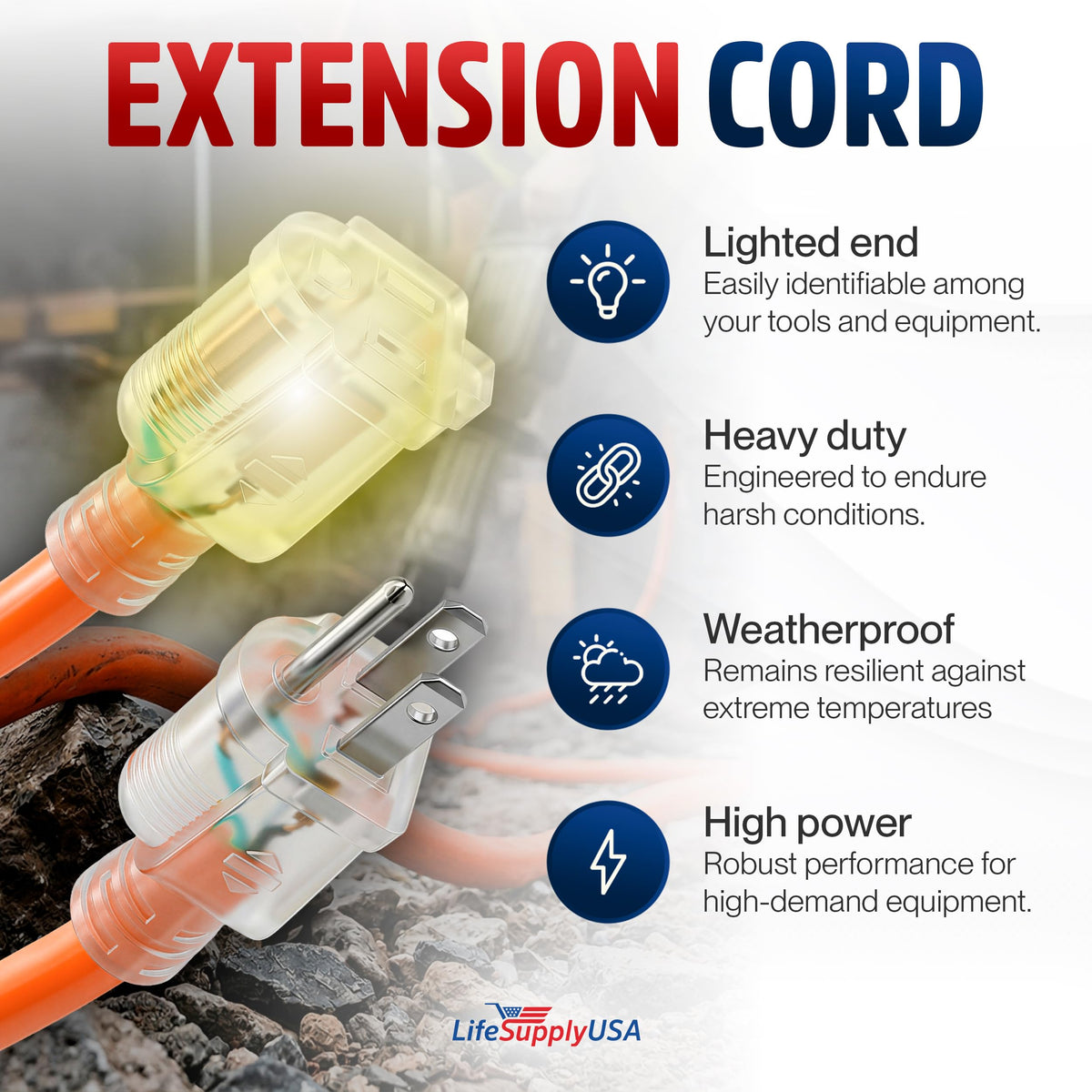 25ft Outdoor Indoor Extension Cord 14 (25 FT / 14AWG / Orange)