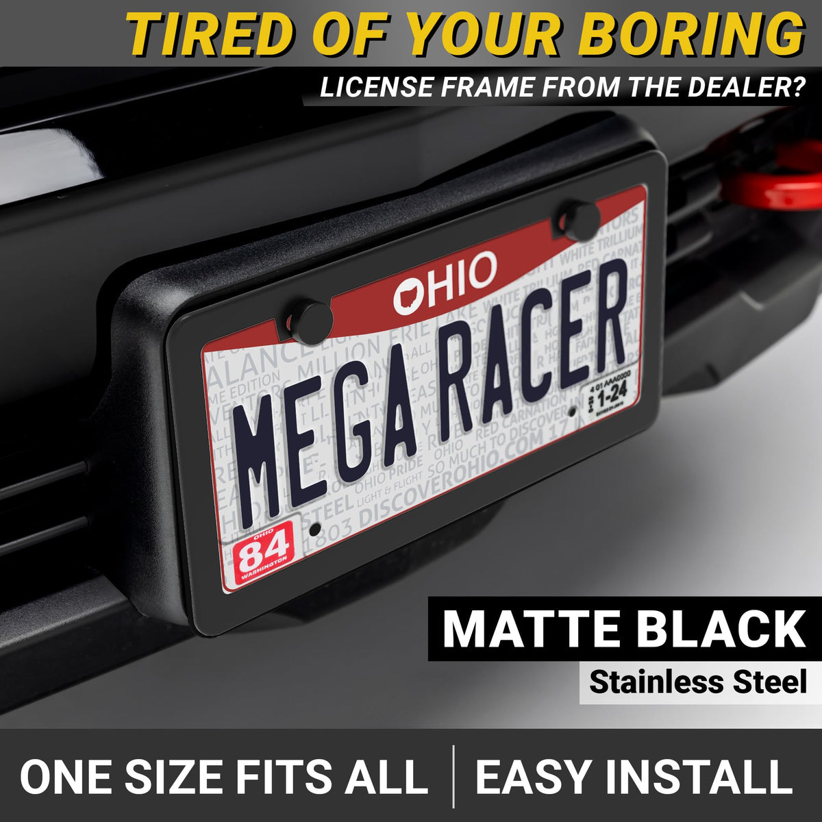 Premium Slim Matte Black License Plate Frame (Black / 1 Piece)